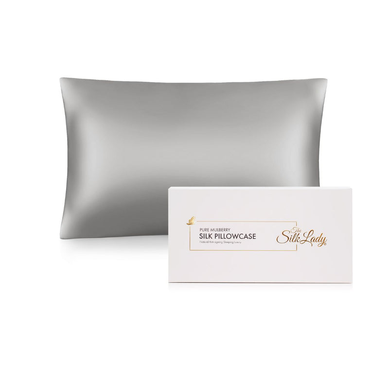 The Silk Lady 100% Pure Mulberry Silk Pillowcase The Silk Lady Dove Grey Travel 